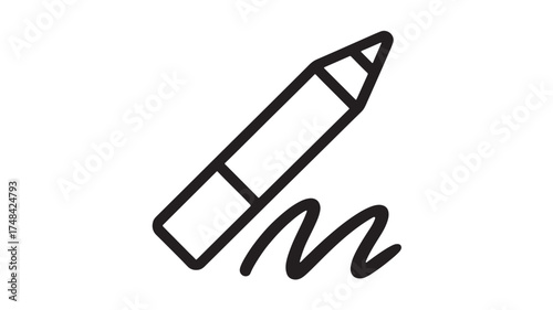 Simple line drawing of a crayon making a scribble line, representing creativity and art.