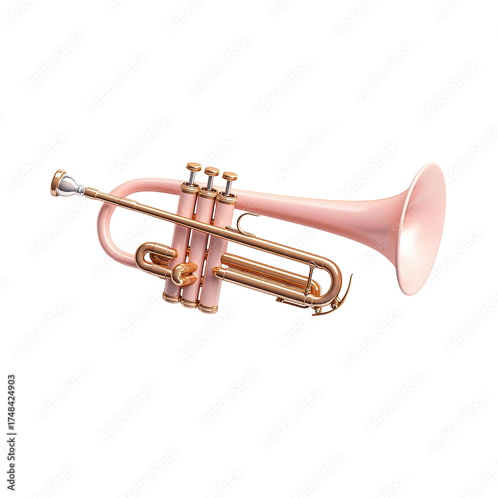 Obraz premium Elegant Pink Trumpet with Shiny Gold Finish on a White Background