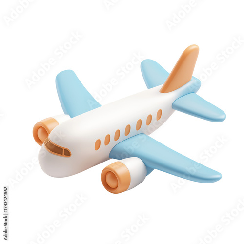 Colorful Cartoon Airplane Model with Blue Wings and Orange Details