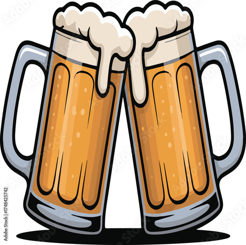 Classic Beer Mugs Clinking Cheers