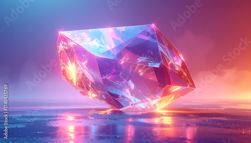Wallpaper Mural Abstract luminous crystal structure glowing in pink and blue tones high resolution photo Torontodigital.ca