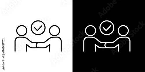 Simple line art icon representing a confirmed business deal, successful partnership, and contract approval symbol