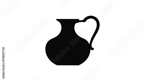 Black silhouette of an ancient amphora or jug with a handle on a white background