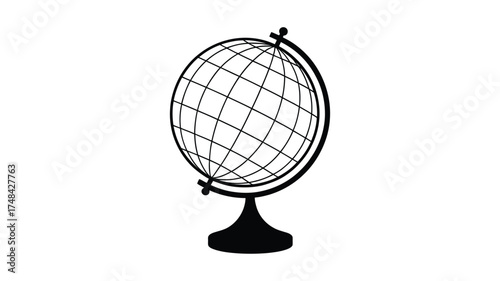 Hand drawn sketch of a vintage globe on a stand isolated on a white background