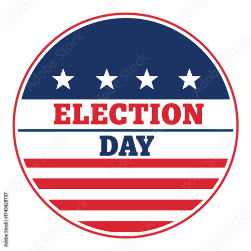 Election Day badge with stars and stripes in red, white, and blue.