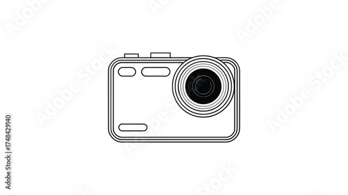 Simple line drawing of a compact digital camera on a white background