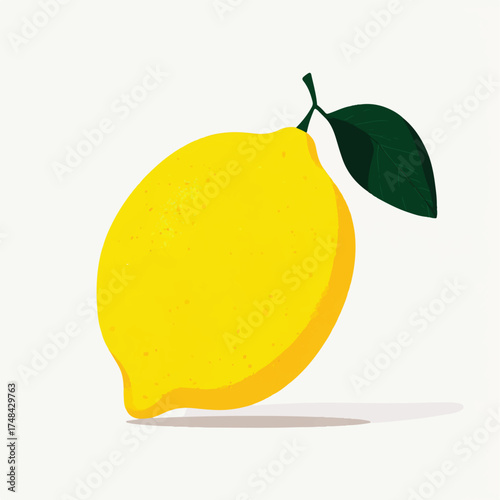 Bright Yellow Lemon with Green Leaf on Simple Background a Zesty Citrus Fruit Illustration for Summer Refreshment and Healthy Eating Campaigns