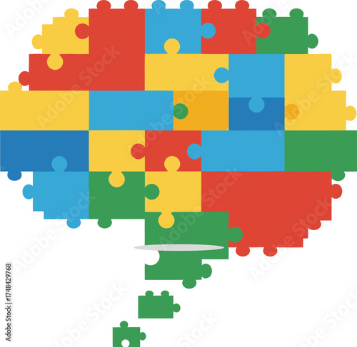 Puzzle pieces forming a speech bubble, isolated on a white background