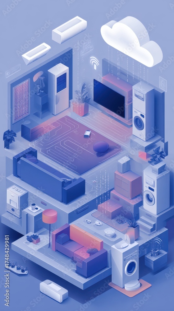 Obraz premium Abstract isometric digital network and cloud computing data storage concept