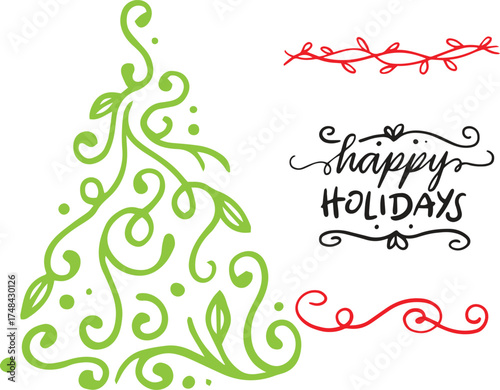 merry Christmas hand lettering with ornament collection
