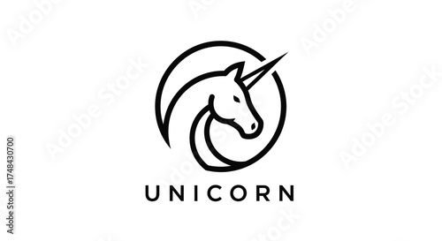Elegant unicorn logo design in black and white minimalist style