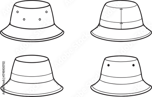 Four bucket hats with various details headwear fashion