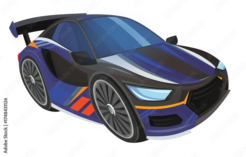 Naklejka premium Cartoon street racing car vehicle on white background illustration for children