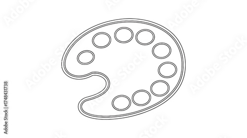 Artistic palette with circular wells for mixing paints and colors