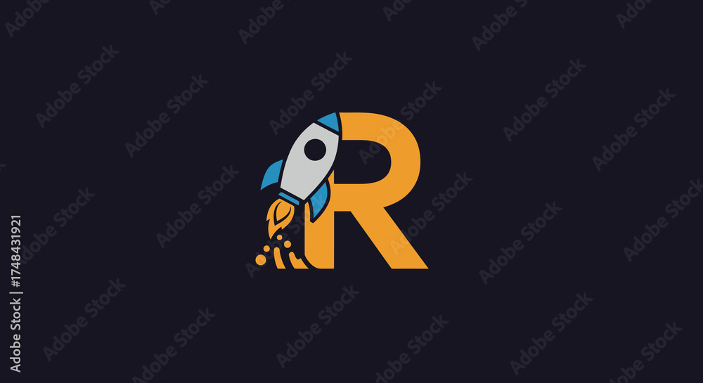 Fototapeta premium Rocket Launching from Letter R Logo Design Concept
