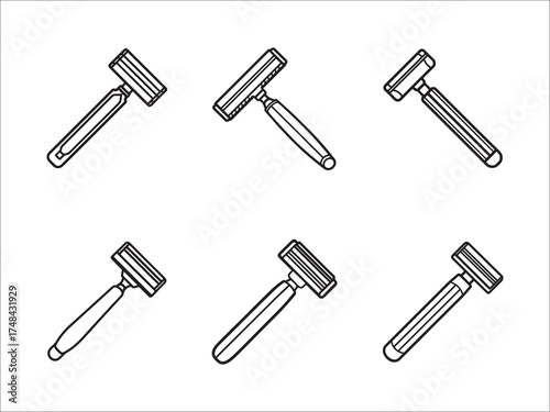 Collection of classic safety razor icons for personal grooming needs simple illustration