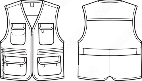 Outdoor vest with multiple pockets and zipper clothing
