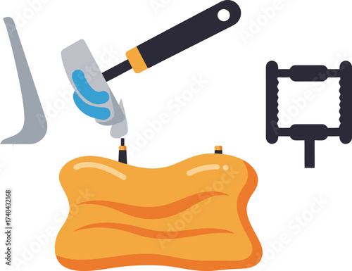 Plastering tools for construction work on white studio background