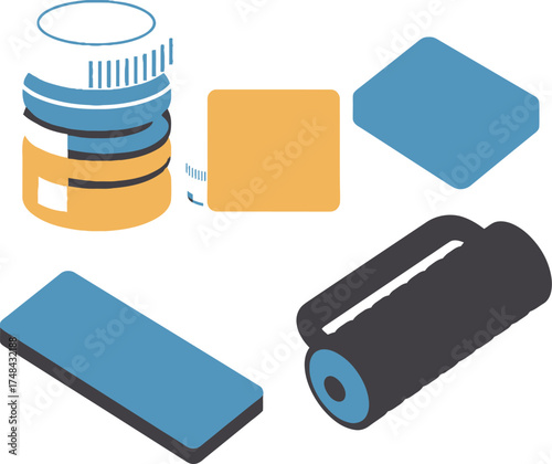 Isometric view of fitness tools on white background for recovery