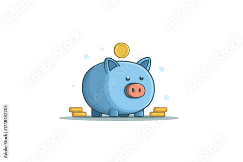 Cute Blue Piggy Bank with Gold Coins Encouraging Savings and Financial Planning Representing Investment Growth and Future Security Illustrating Frugality and Wealth Accumulation