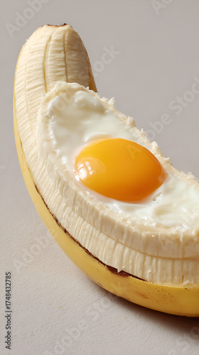 Fried Egg in Banana Peel, Creative Food Concept, Playful Fruit and Egg Fusion
