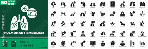 Pulmonary Embolism Solid Editable Icons set. Vector illustration in modern thin solid style of pulmonary embolism icons: anatomy, blood, circulation, etc