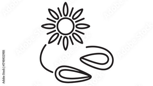Abstract graphic of a stylized sun and two seeds, symbolizing growth and nature.