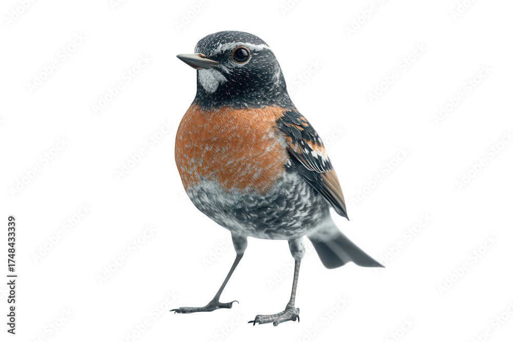 Fototapeta premium A striking male bluethroat isolated on transparent background, exhibiting its vibrant orange breast and distinctive blue throat amidst a snowy winter setting