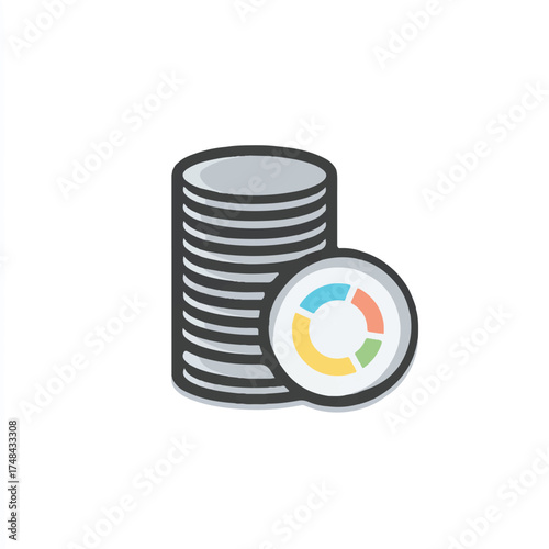 Database and Data Analysis Icon Representing Storage Solutions and Information Visualization for Business Intelligence and Statistical Reporting with Analytics
