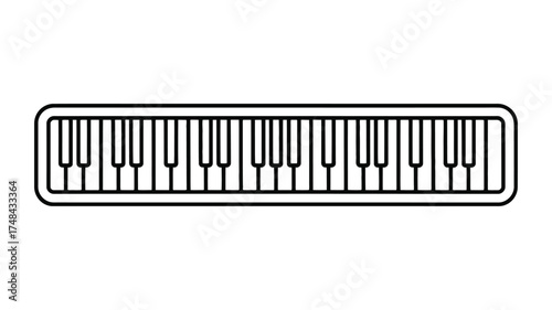 Simple black and white outline drawing of a piano keyboard with rounded corners