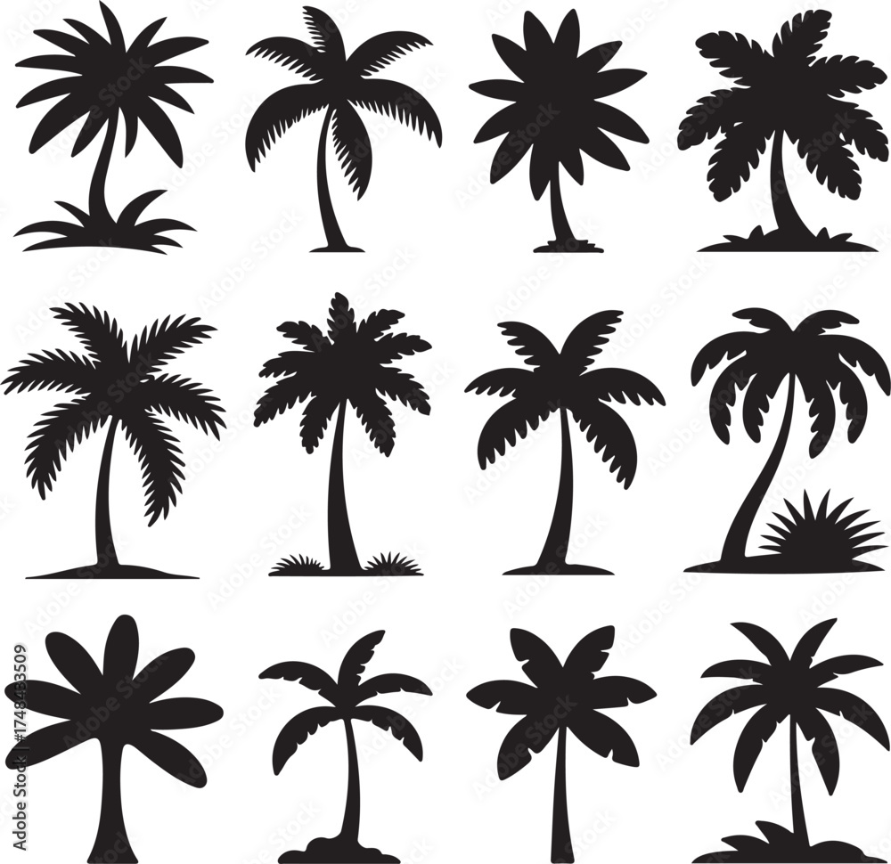 Fototapeta premium Minimal Tropical Tree Silhouette Set