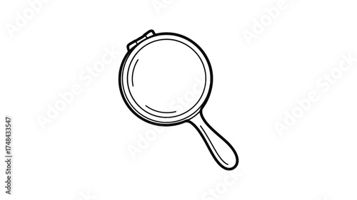 Handheld oval mirror with decorative handle in a simple sketch style