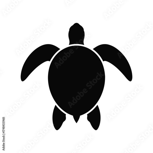 Black silhouette of a sea turtle vector illustration for nautical and wildlife designs silhouette