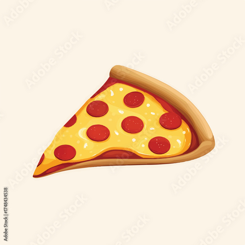 Delicious pepperoni pizza slice illustration with melted cheese and fresh baked crust inviting taste buds for a quick meal snack and food craving