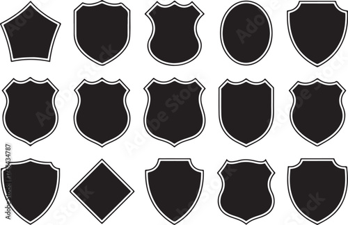 Shield Icon Collection in Various Shapes Representing Security and Protection Concepts