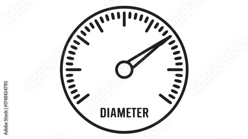 Simple illustration of a dial gauge measuring diameter with a needle pointing to a measurement.