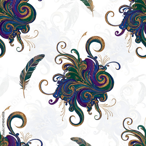 Wallpaper Mural Ornate Swirls and Feathers Pattern. Torontodigital.ca