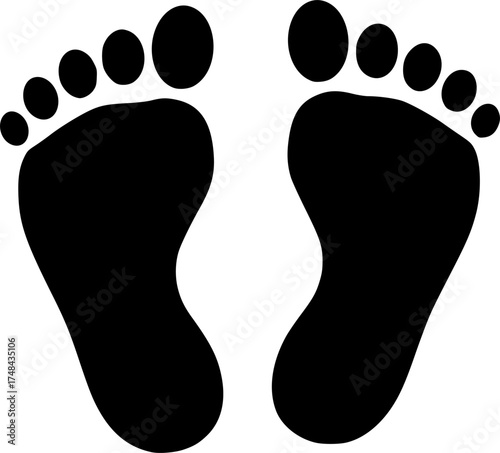 Baby Footprints Black Silhouette and Outline Vector Illustration

