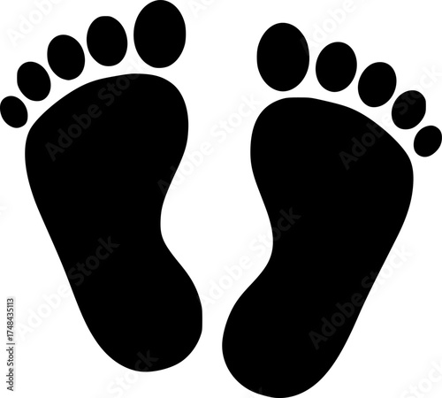 Baby Footprints Black Silhouette and Outline Vector Illustration
