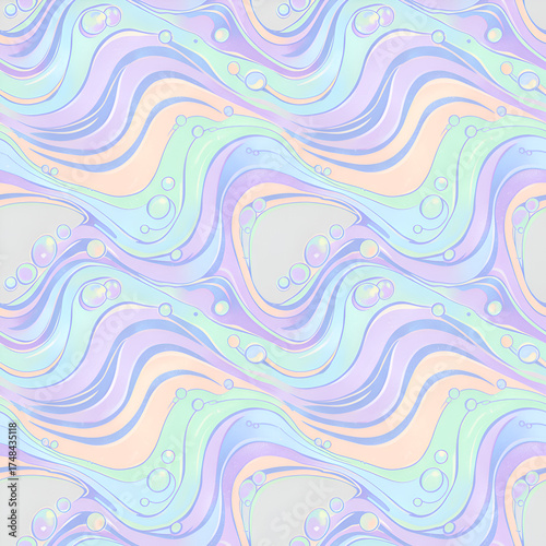 Wallpaper Mural Seamless pastel wavy pattern with bubbles abstract design. Torontodigital.ca