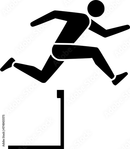 Minimal Black and White Icon of Athlete Jumping Over Hurdle in Track Event
