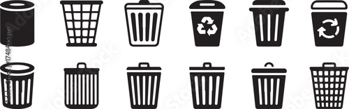 Trash Can Collection Waste Management and Recycling Symbols for Environmental Awareness