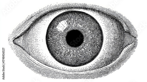 Vintage eye engraving, detailed, representing vision, perception, and historical illustration, with copy space