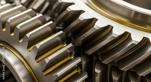 : Engineering Gears With Lubrication Oil Detail