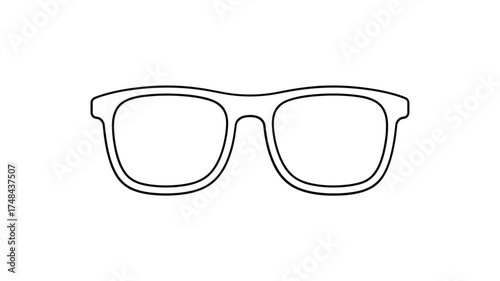 Simple outline drawing of retro style eyeglasses with thick frames on a white background