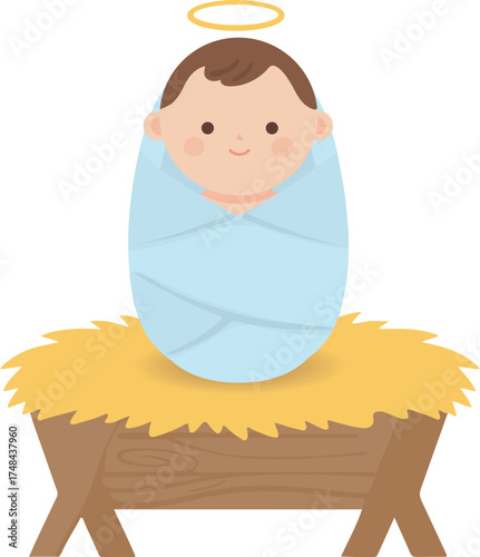 Newborn Baby Jesus in Manger, Minimal Nativity Scene Element
