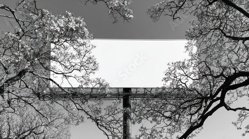 Blank billboard framed by bare branches