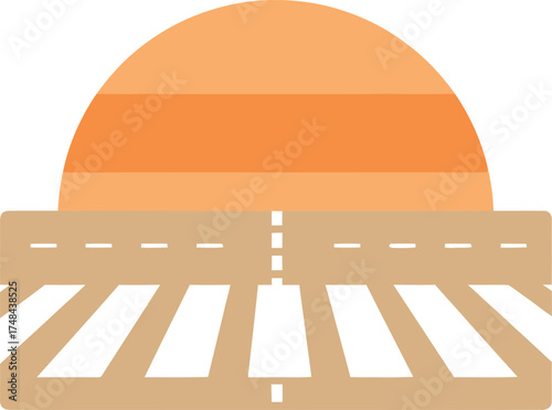 Minimalist sunset scene with road and crosswalk illustration