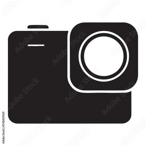 Black Silhouette of Action Camera Icon in Flat Vector Style