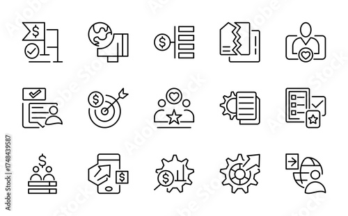 Goal and strategy linear icon set. Action plan, schedule, timeline, management, collaboration, workflow, tasks, vector line icon collection. UI thin line icon pack